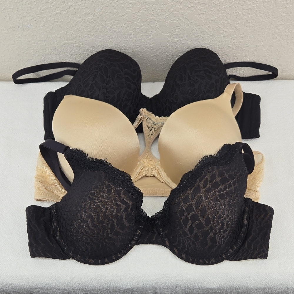 Maidenform Black and Tan Lace Bras Set Of 3 Size 38B